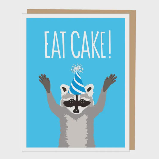 Raccoon Eat Cake Birthday Card