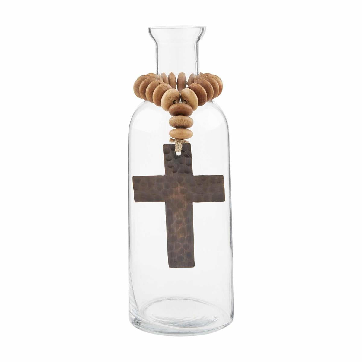 Cross Bud Vase w/ Wood Beads