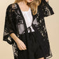 Floral Lace Kimono with Waist Tie Black