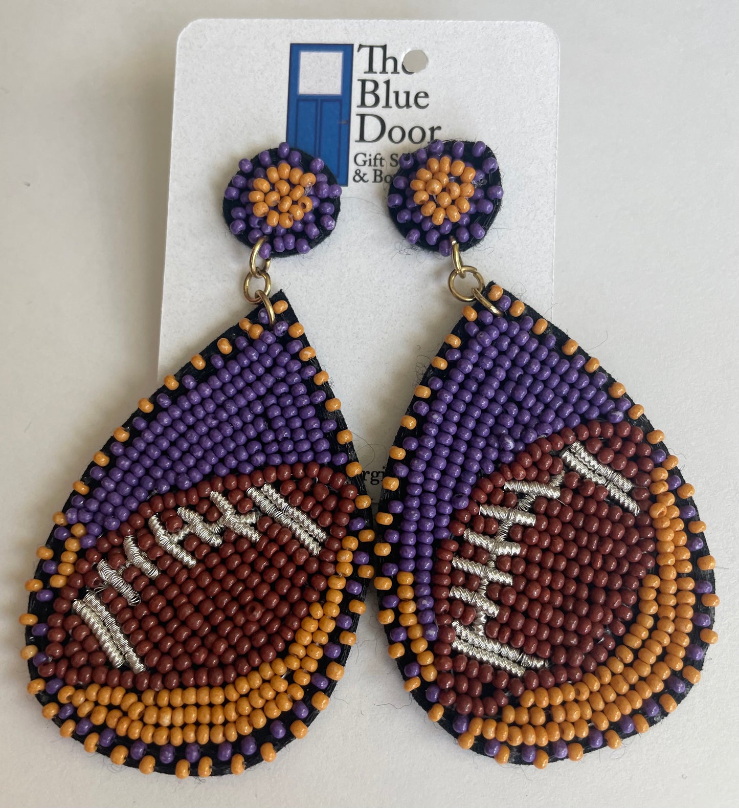 Beaded Purple Football Earrings