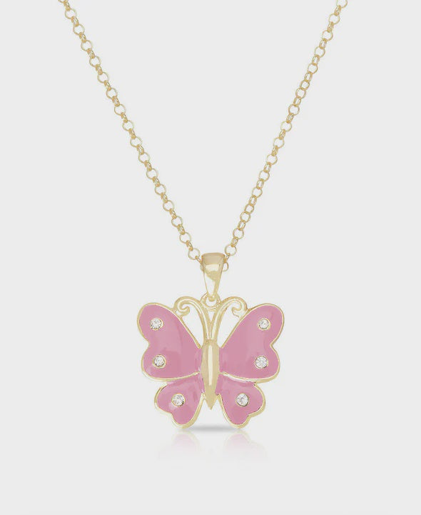 Butterfly Pendant Pink 18K Gold Overlay