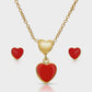 Heart Pendant/Stud Earrings Set Red