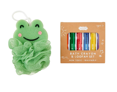 Frog Loofah and Bath Crayons Set