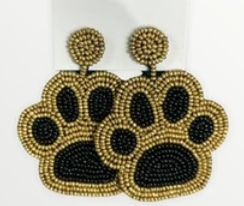 Paw Black/Gold Beaded Earrings