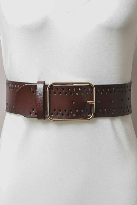 Teardrop Detail Leather Belt Brown