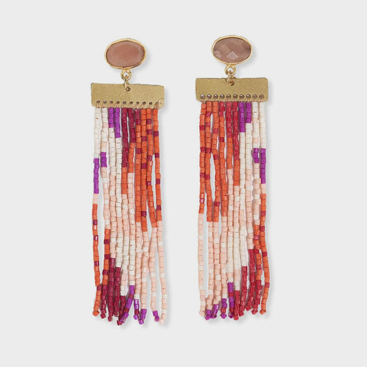 Lilah Beaded Fringe Earrings Blush