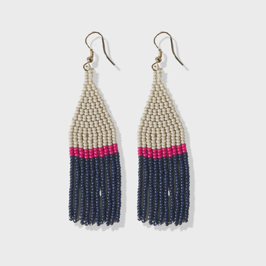 Navy/Ivory/Pink Fringe Earring