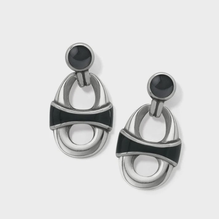 Portofino Link Drop Post Earrings Black & Silver