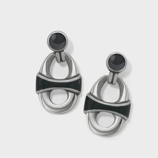 Portofino Link Drop Post Earrings Black & Silver