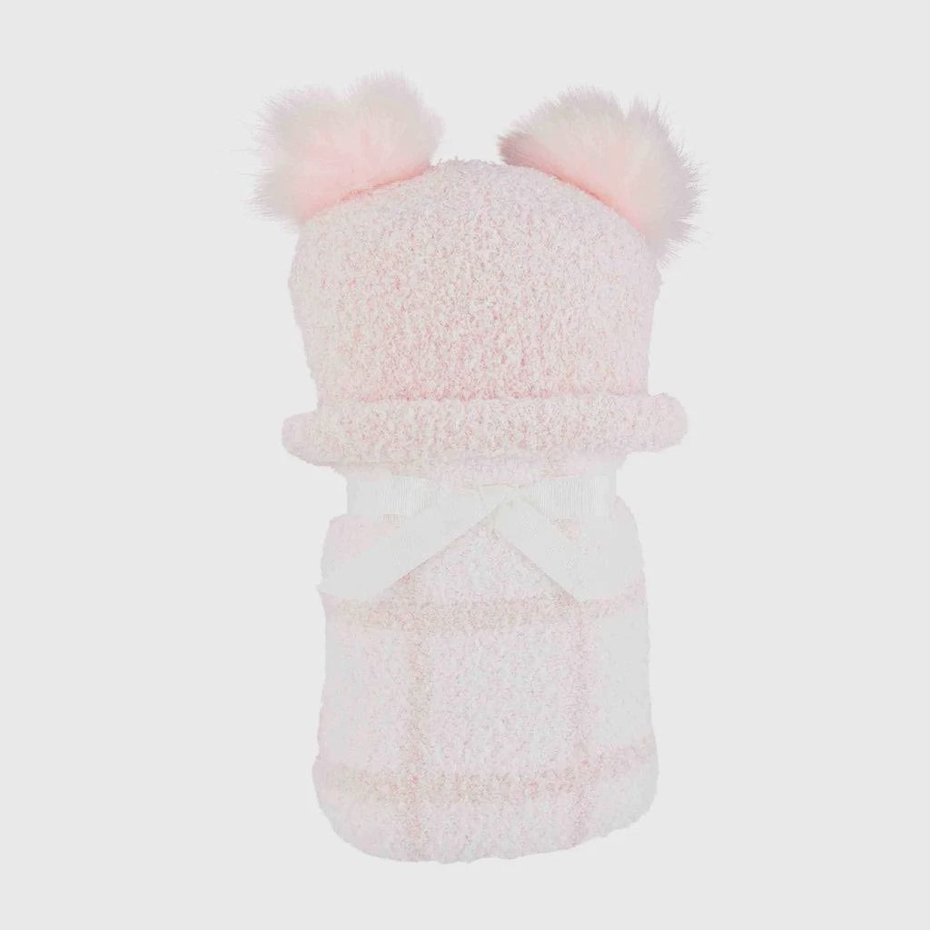 Chenille Hat Blanket Set Pink