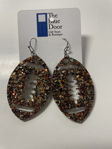 Brown Glitter Football Earrings