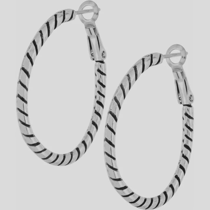 Silver Pebble Oval Hoop Earrings